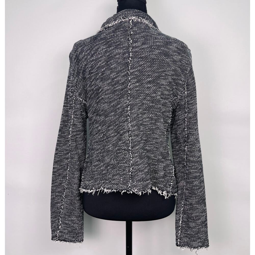 Eileen Fisher Black White Textured Fringe Tweed Blazer Cardigan Size S Petite - Picture 4 of 11